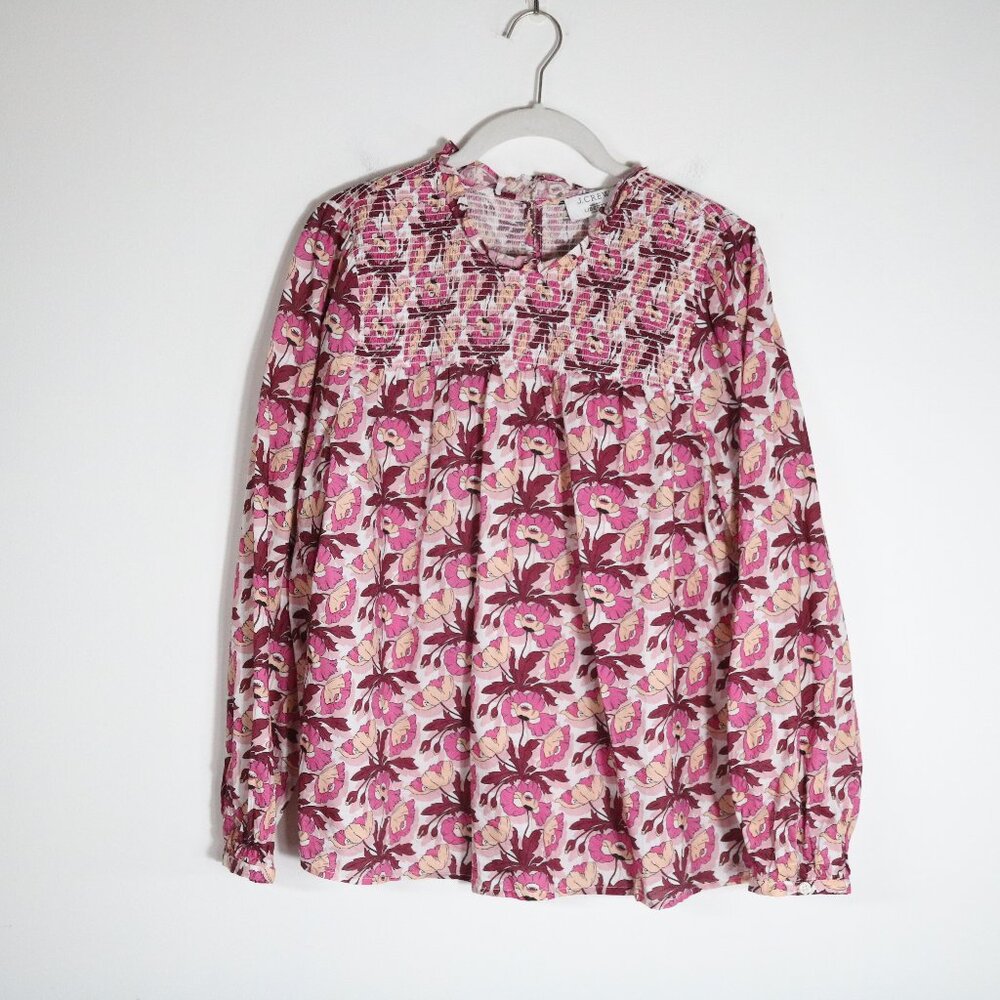J Crew Smocked Button Back Top Liberty Butterfield Poppy Medium Floral High Neck